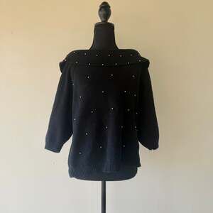 All Points Reference Point Black Off-Shoulder Metal Embellished Sweater XL